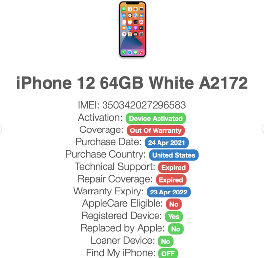 Apple iPhone 12 (64gb) T-Mobile/ Metro (A2172) White {iOS14}98% Pristine Display