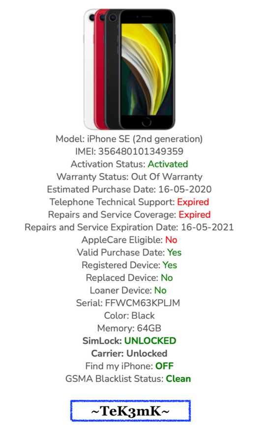 Apple iPhone SE 2nd (64gb) World Unlocked (A2275) Black {iOS15} Pristine Display