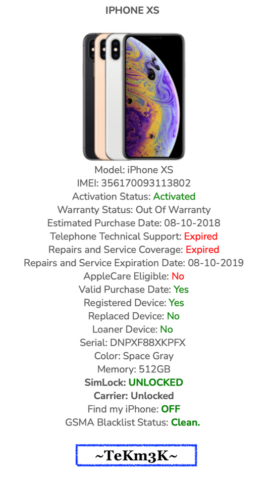 Apple iPhone XS (512gb) World Unlocked (A1920) Needs LCD Replacement {iOS14}89%