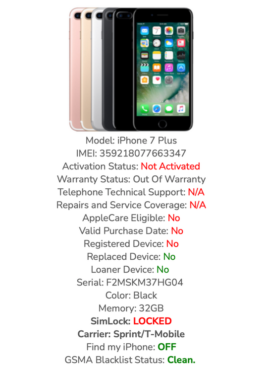 Apple iPhone 7 Plus (32gb) T-Mobile (A1784) iTunes Error {iOS12} Not Activivated