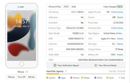 Apple iPhone 8 Plus (64gb) World Unlocked (A1897) Gold {iOS15}100% MiNT Display