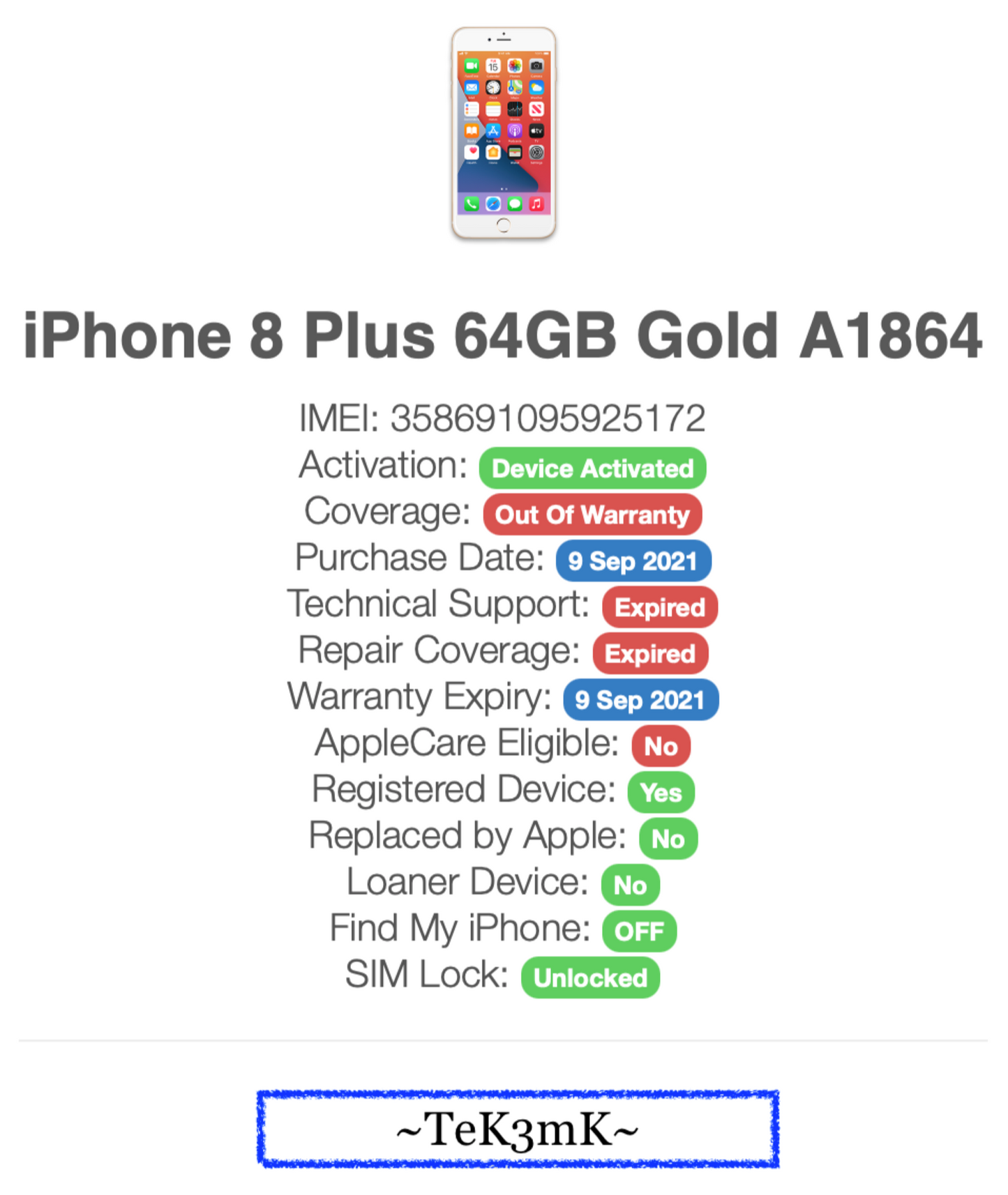 Apple iPhone 8 Plus (64gb) World Unlocked (A1897) Gold {iOS15}100% MiNT Display