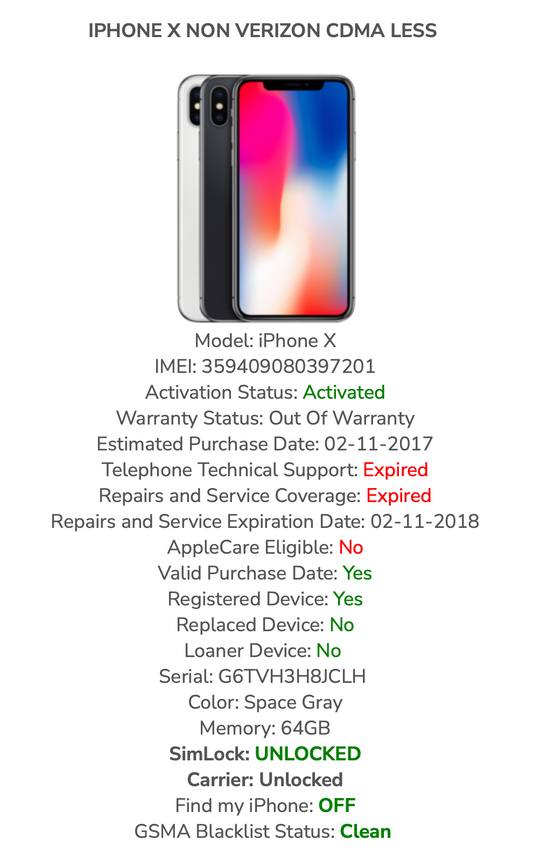 Apple iPhone X (64gb) World-Unlocked: Verizon (A1901) LCD iSSue {iOS13}83% WORKS