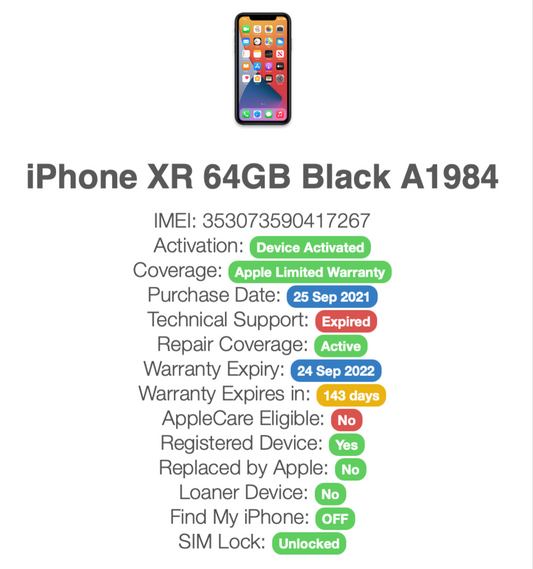 Apple iPhone XR (64gb) World Unlocked (A1984) Black: MiNT {iOS15}100% Apple-Care