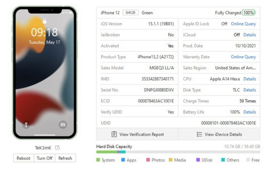 Apple iPhone 12 (64gb) Turbo-Sim Unlocked (A2172) Green {iOS15}100% Apple-Care