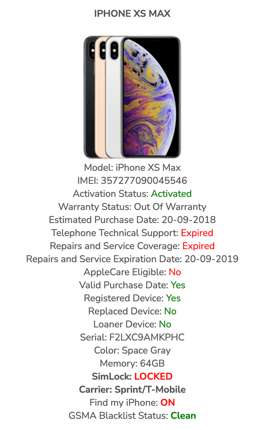 Apple iPhone XS MAX (64gb) Clean IMEI/ ESN (A1921) FMI-ON {iOS12}91% DONOR PARTS