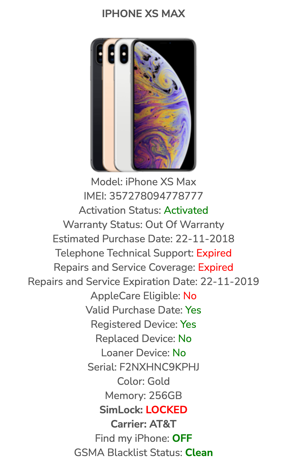 Apple iPhone XS MAX (256gb) AT&T/ Cricket (A1921) Gold {iOS13}100% JailBroken