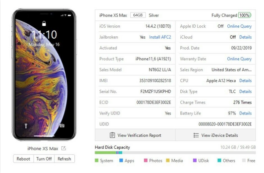 Apple iPhone XS MAX (64gb) LTE Unlocked (A1921) Untethered Jailbroken {iOS14}97%