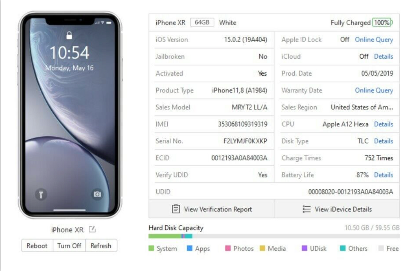 Apple iPhone XR (64gb) World Unlocked (A1984) White {iOS15}87% Fractured {Touch Works}