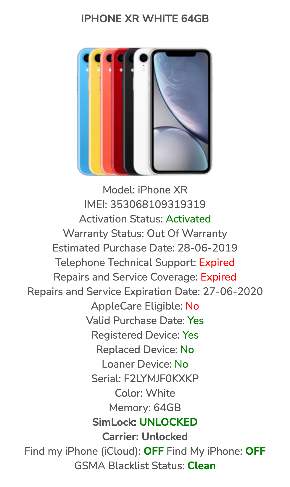 Apple iPhone XR (64gb) World Unlocked (A1984) White {iOS15}87% Fractured {Touch Works}