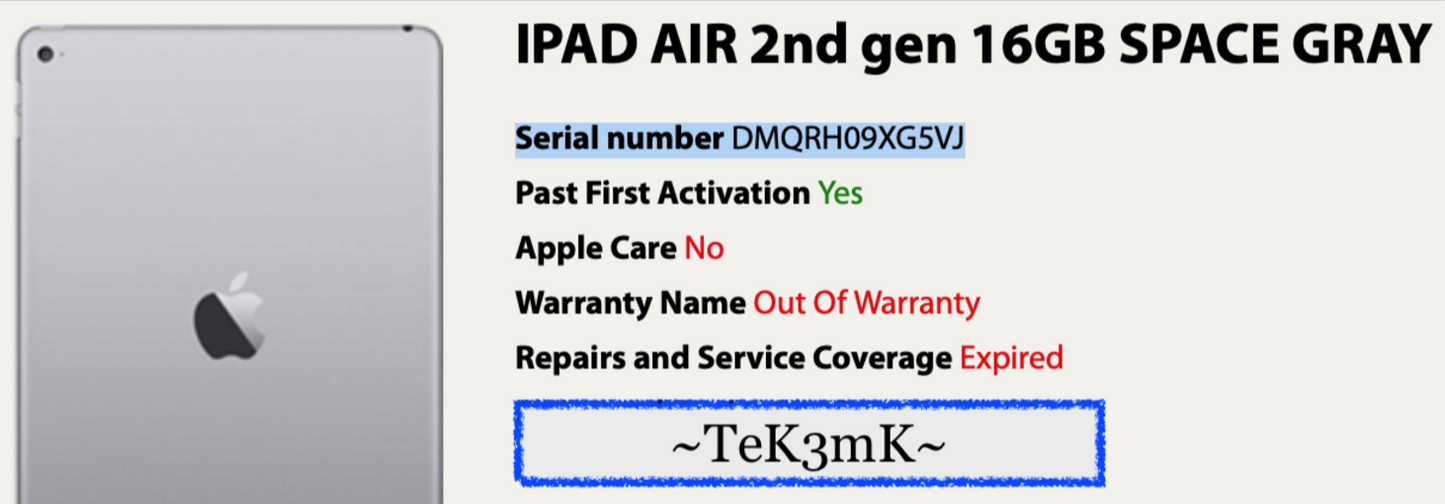 Apple iPad Air 2 (16gb) Wi-Fi (A1566) 9.7in/ Space Grey {iOS12}94% JailBroken