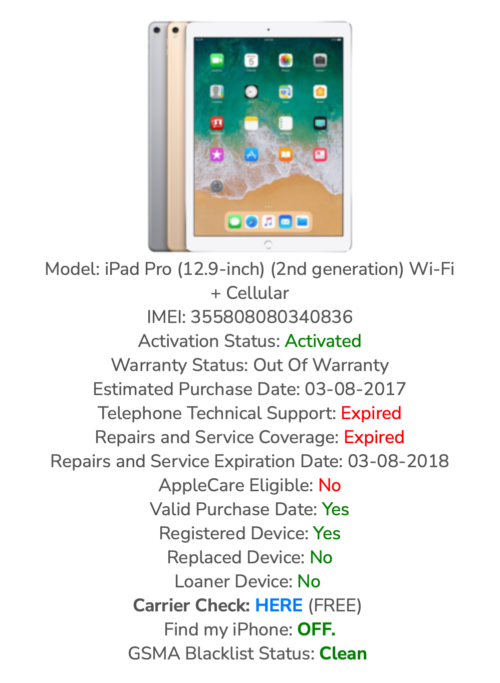 Apple iPad Pro 12.9 2nd (256gb) Cellular Unlocked (A1671) Fractured {iOS14.8}90%
