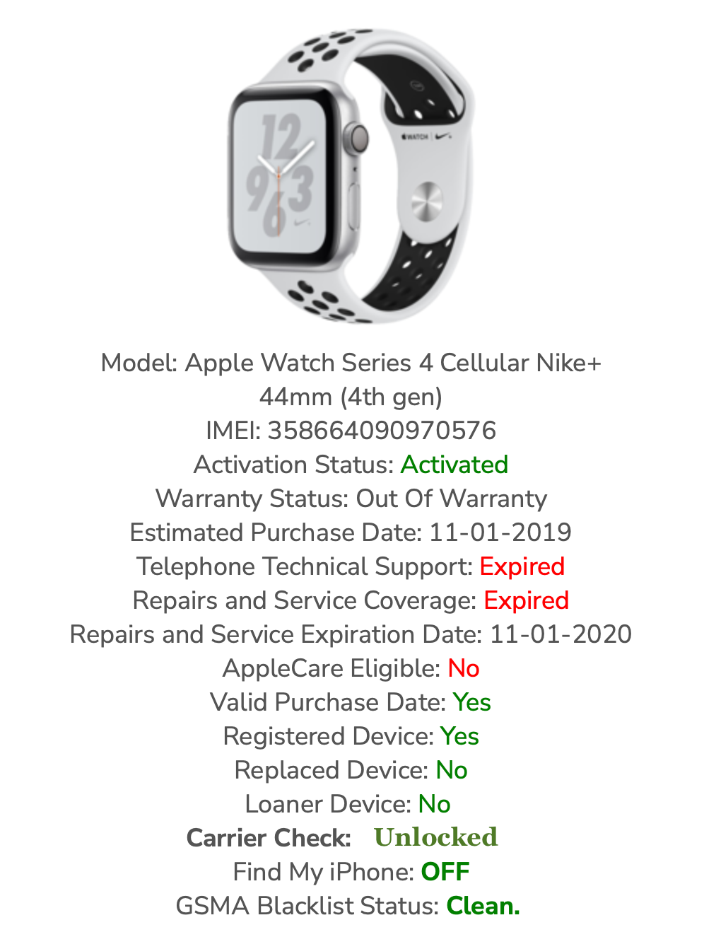 Apple Watch Series 4 (44mm) GPS & Cellular (A1976) Silver Aluminum {Black Band}93%