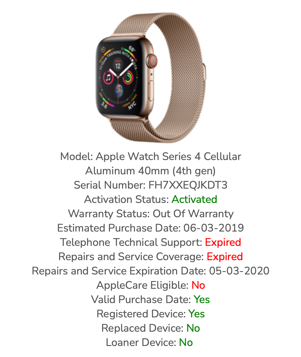 Apple Watch Series 4 (40mm) GPS + Cellular: Verizon (A1975) Gold {PiNK Nylon}96%