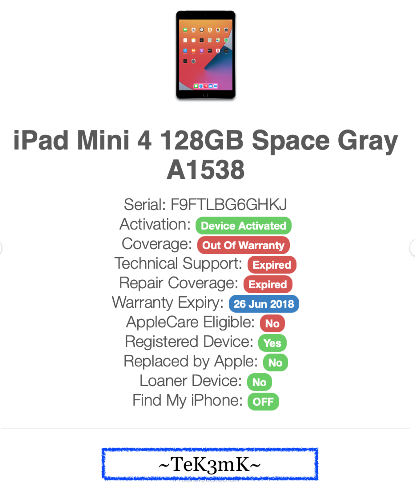 Apple iPad mini 4 (128gb) Wi-Fi (A1538) 7.9in Gold {iOS15}98% New Out Box: MiNT