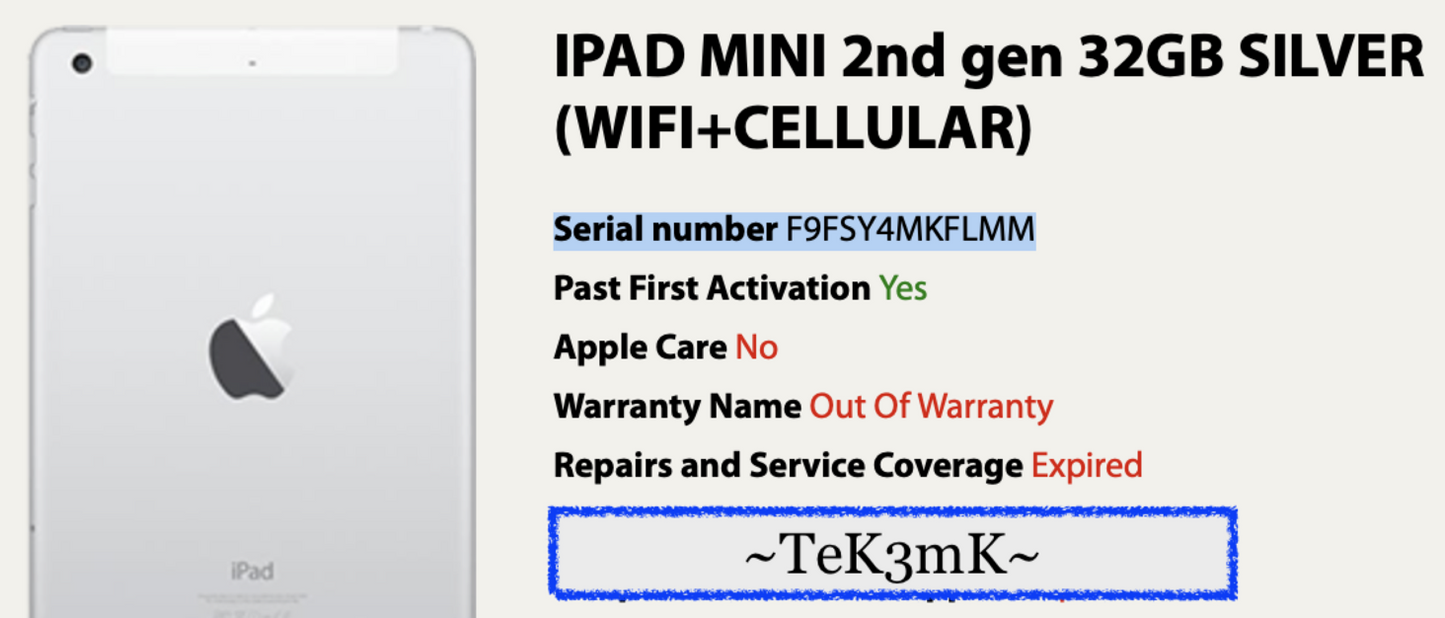 Apple iPad mini 2 (32gb) Cellular Unlocked Verizon (A1490)Silver {iOS12}94% MINT