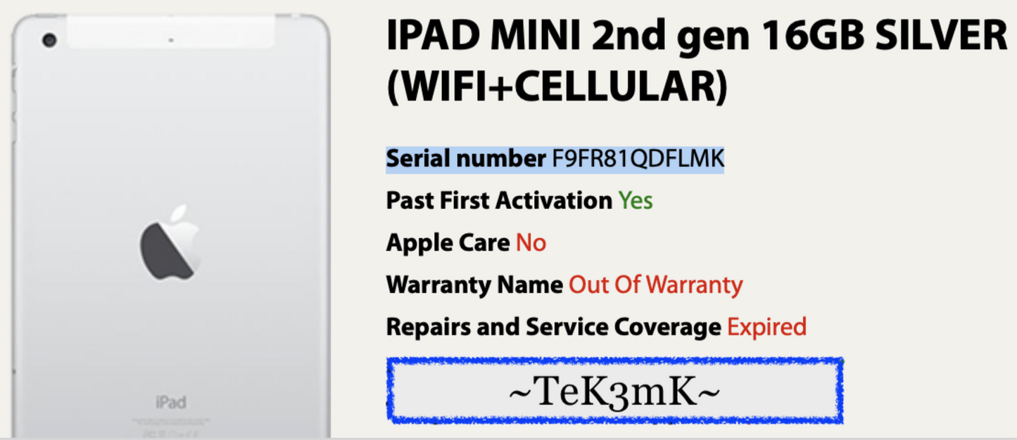 Apple iPad mini 2 (16gb) Cellular Unlocked Verizon (A1490) 7.9in {iOS12}91% MiNT