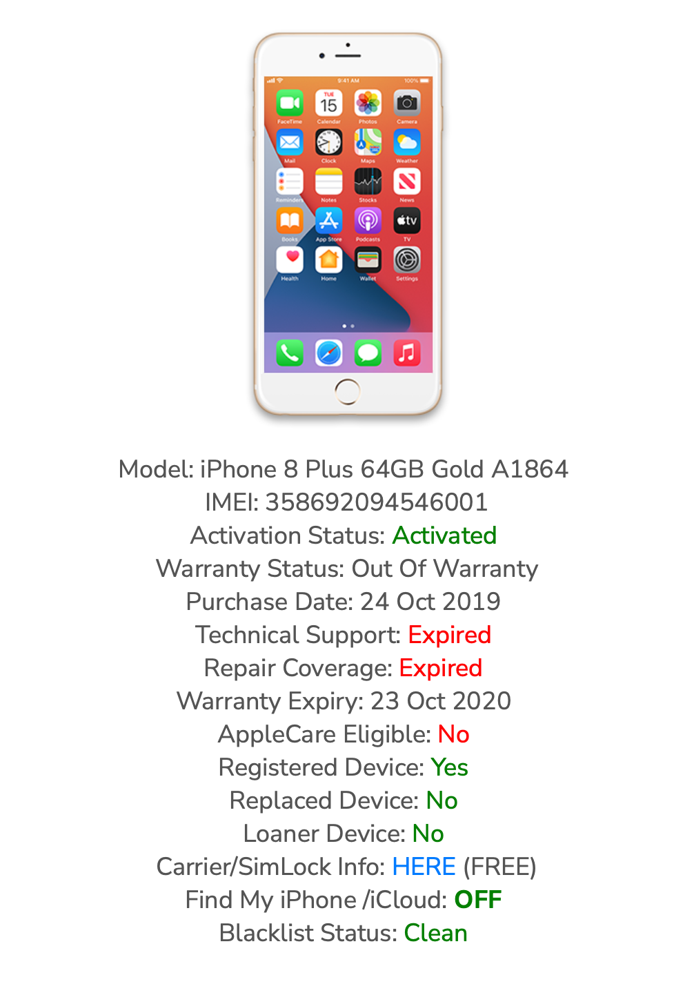 Apple iPhone 8 Plus (64gb) Factory Unlocked (A1864) Gold {iOS15}90% Pristine