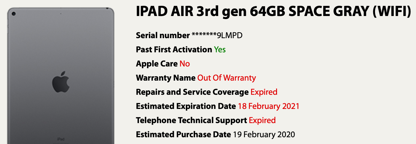 Apple Air 3 (64gb) Wi-Fi (A2152) Screen Doesn't Work/ Syncs {iOS15}100% FMI-OFF