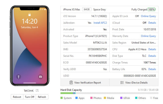 Apple iPhone XS MAX (64gb) Factory Unlocked (A1921) OtterBox {iOS14} JailBroken