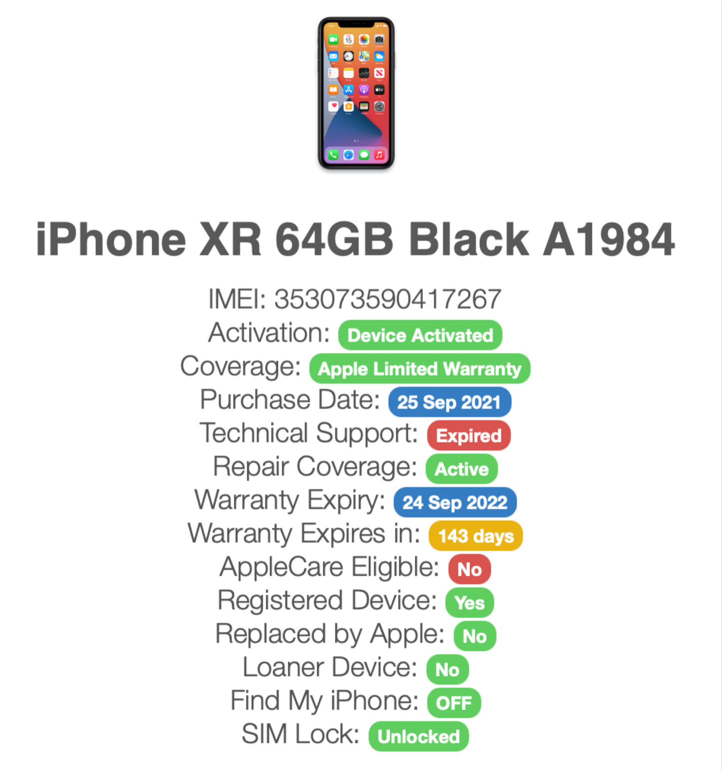 Apple iPhone XR (64gb) World Unlocked (A1984) Black: MiNT {iOS15}100% Apple-Care