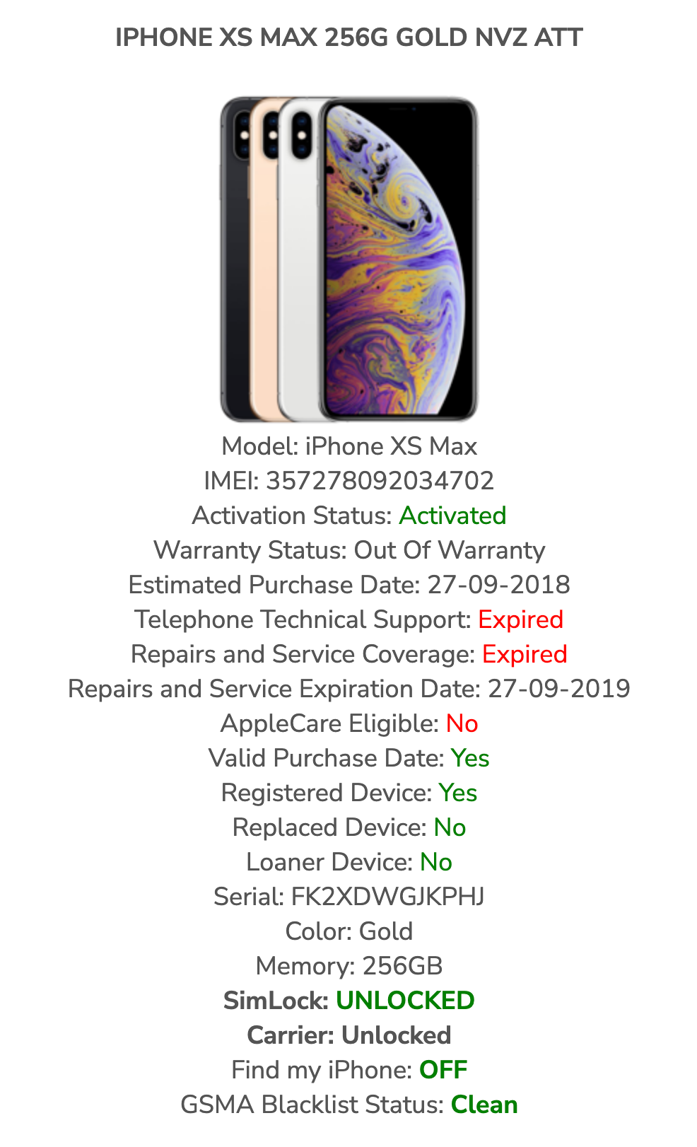 Apple iPhone XS MAX (256gb) Unlocked Verizon (A1921) Gold {iOS14}85% Untethered JailBroken