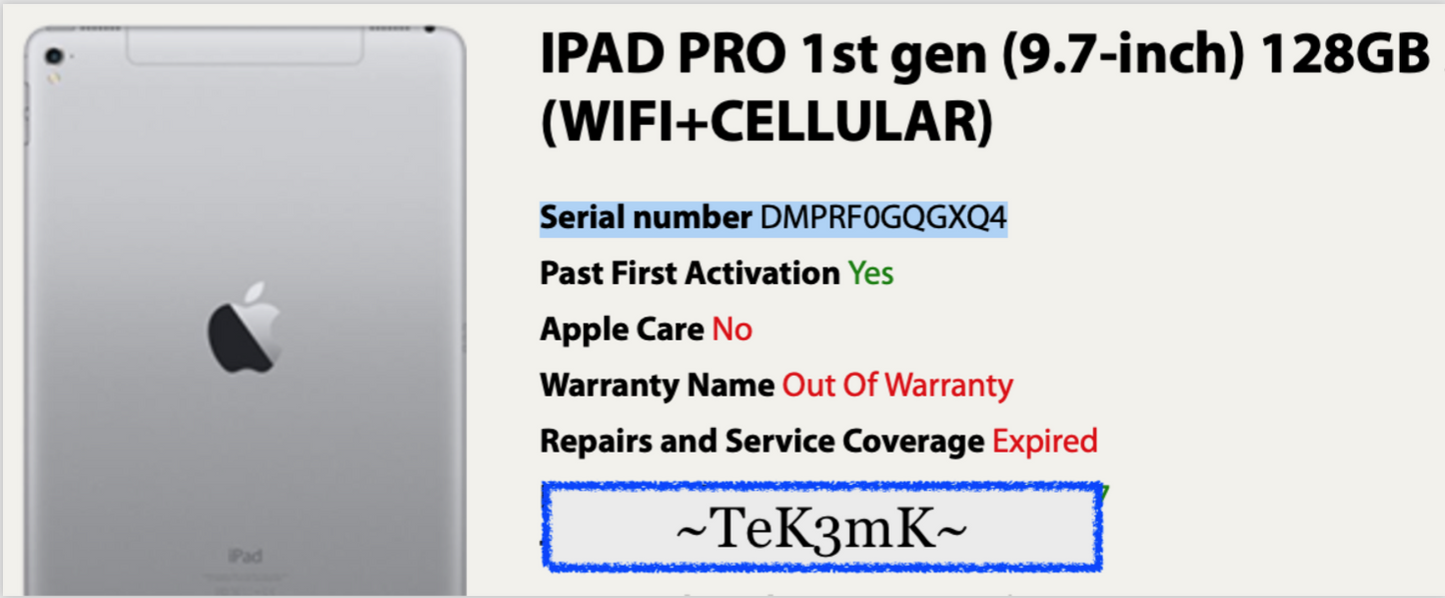 Apple iPad Pro 9.7in (128gb) Cellular Unlock Verizon (A1674) LCD iSSue {iOS14}