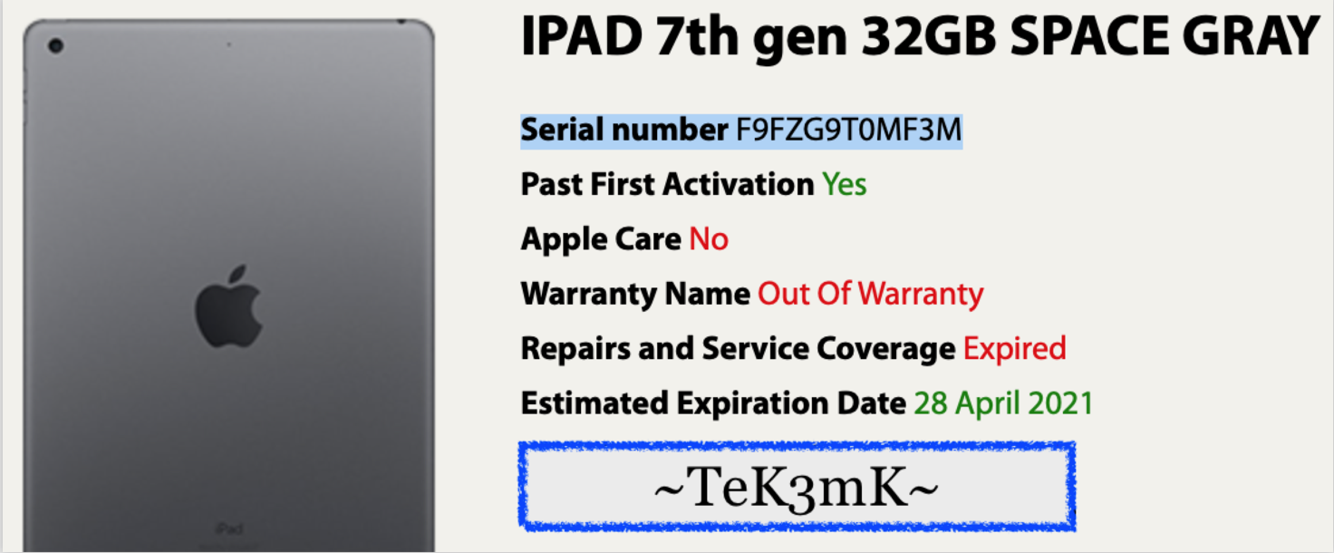Apple iPad 7th (32gb) Wi-Fi (A2197) 10.2in/ LCD iSSue {FMI-OFF}97% iTu –  TeK3mK Apple Reseller