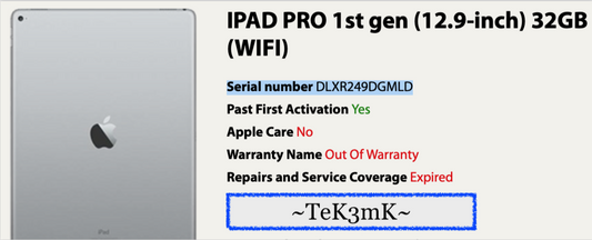 Apple iPad Pro 12.9 1st (32gb) Wi-Fi (A1584) FMI-OFF {iOS13}90% LCD Ribbon Broke