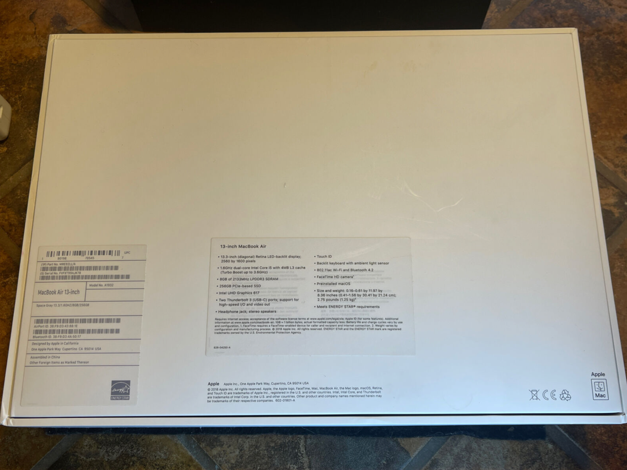 Apple MacBook Air Laptop (2018) 256gb SSD (A1932) 3.6gHz i5 8gb RAM {Touch-ID} NEW OUT BOX