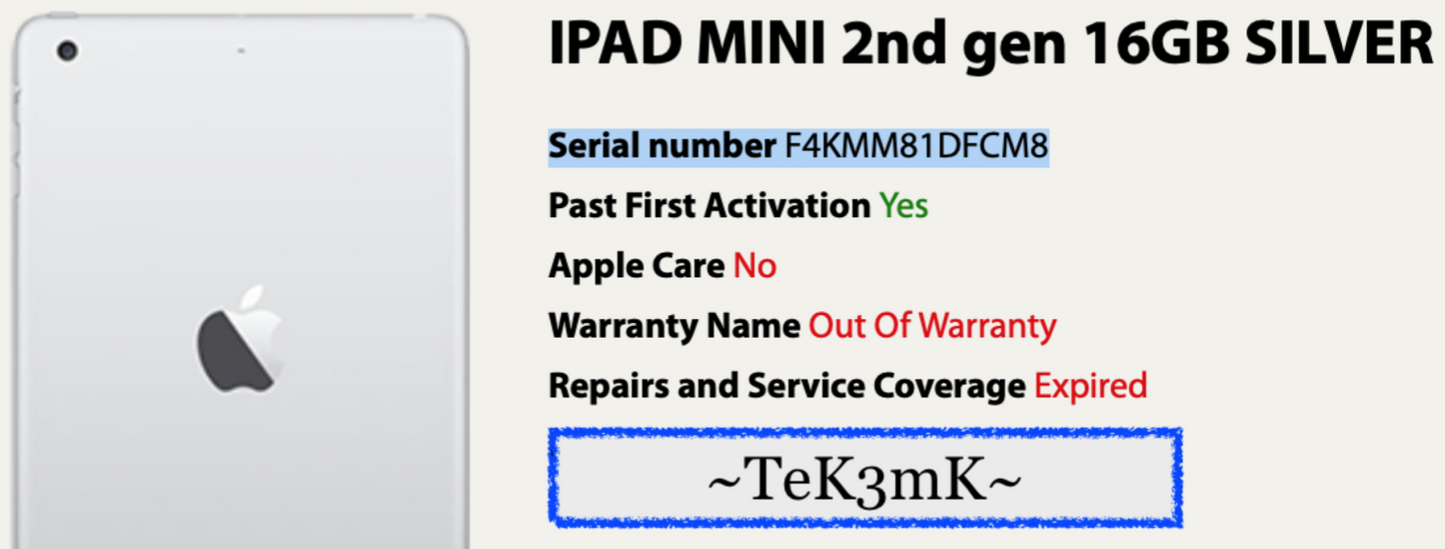 Apple iPad mini 2 (16gb) Wi-Fi (A1489) 7.9in Silver {iOS9}96% Fracture LooK!!