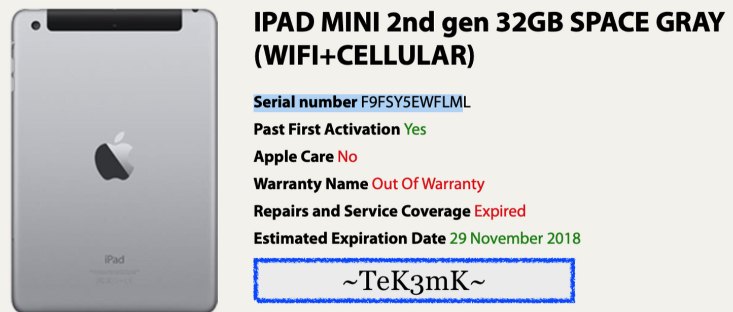 Apple iPad mini 2 (32gb) Cellular Unlocked: Verizon (A1490) Black {iOS12}94%